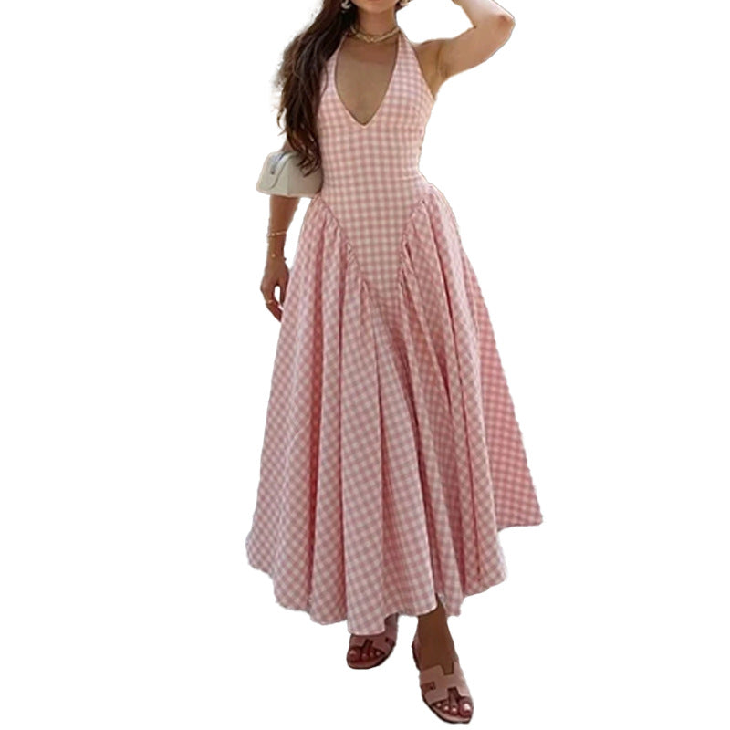 Damen Maxikleid mit elegantem V-Ausschnitt und fließendem Tellerrock Drune