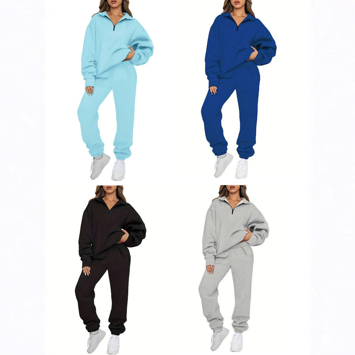 Damen nan zweiteiliges Relax-Set mit halbverdecktem Halbzip-Sweatshirt im Oversize-Schnitt und hohem Komfortbund Jogginghose Drune