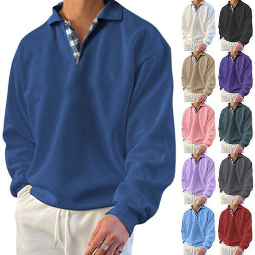 Herren nan lässiger Pullover mit Polokragen und verdeckter Karo-Innenseele aus Baumwollmischung Drune