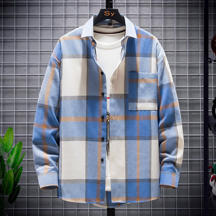Herren nan karierte Flanell-Hemdjacke im Oversize-Schnitt mit aufgesetzter Brusttasche Drune