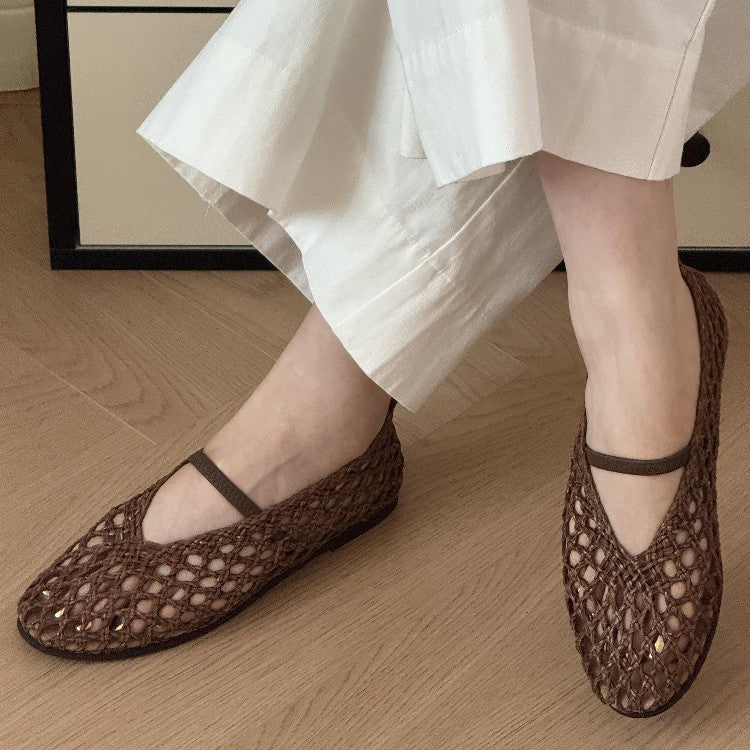 Damen Ballerina-Sandalen mit filigranem Netzdesign und elastischem Riemen Drune