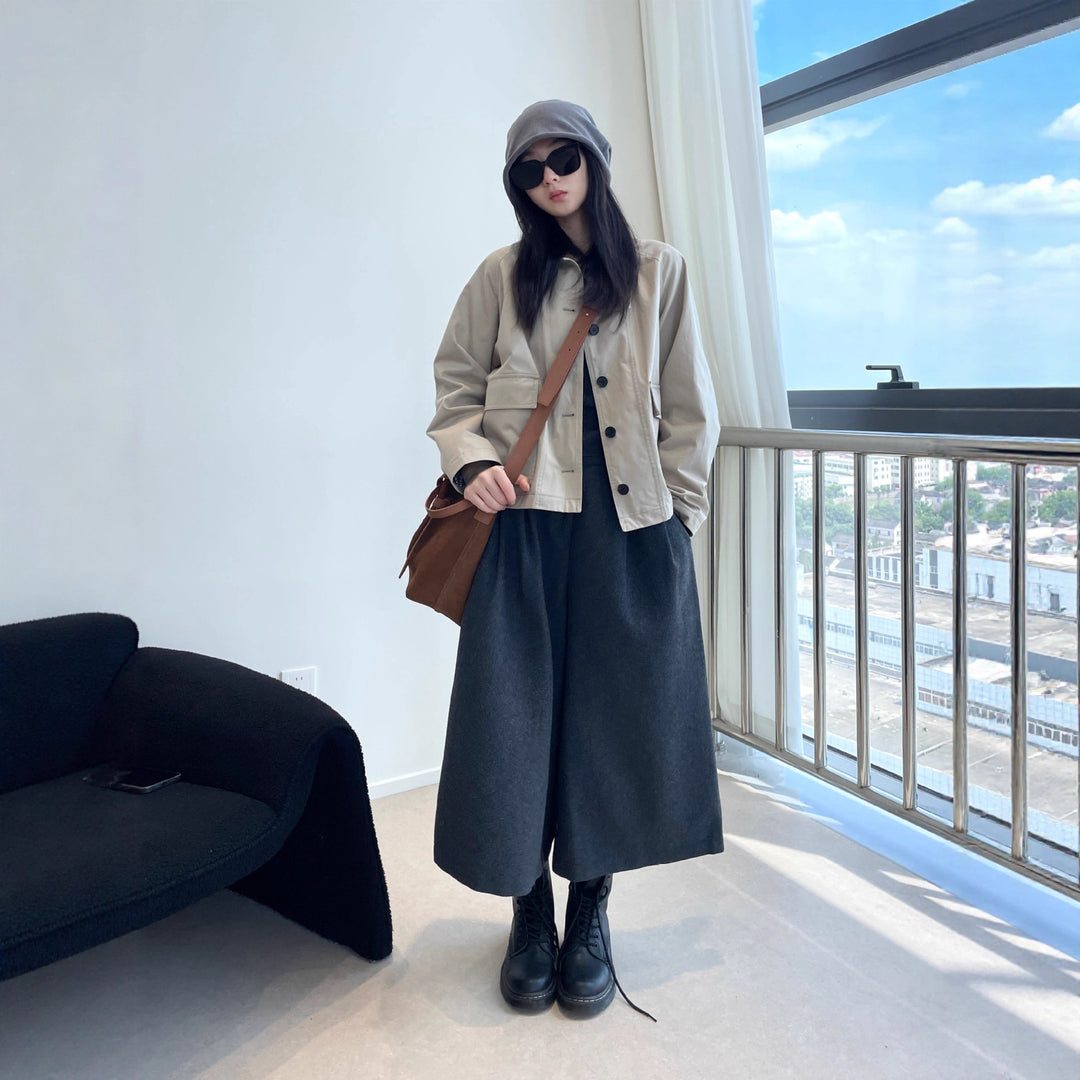 Damen Kurzjacke im Worker-Stil mit Cordkragen und aufgesetzten Pattentaschen Drune