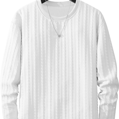 Herren Feinstrick-Rundhals-Pullover mit Zopfmuster, geradem Saum & entspannter Passform Drune