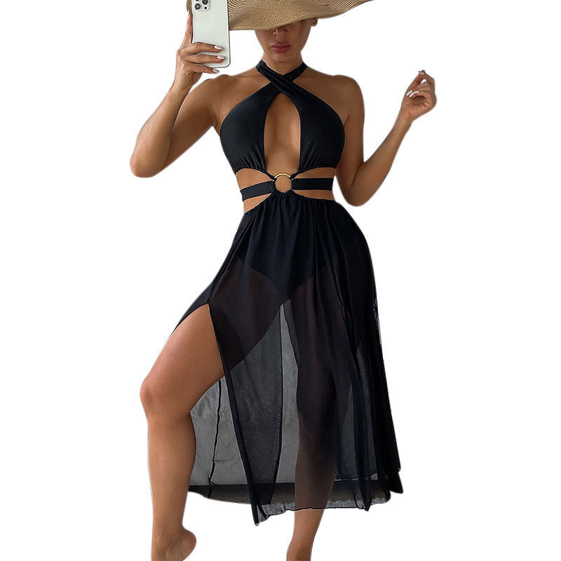 Damen elegantes Strandkleid mit Riemen und Ringdetail Drune