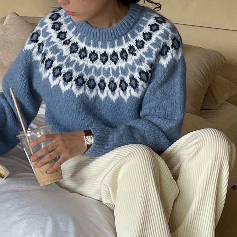 Damen Gemusterter Strickpullover mit Norweger-Motiv Drune