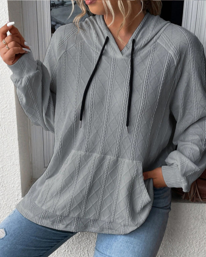 Damen Großer Strick Hoodie mit V-Ausschnitt und stylischer Kapuze Drune