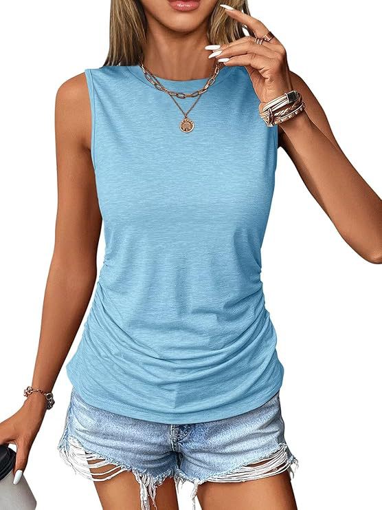 Damen ärmelloses Shirt mit modischem Raffungseffekt und hochwertigem Stoff Drune