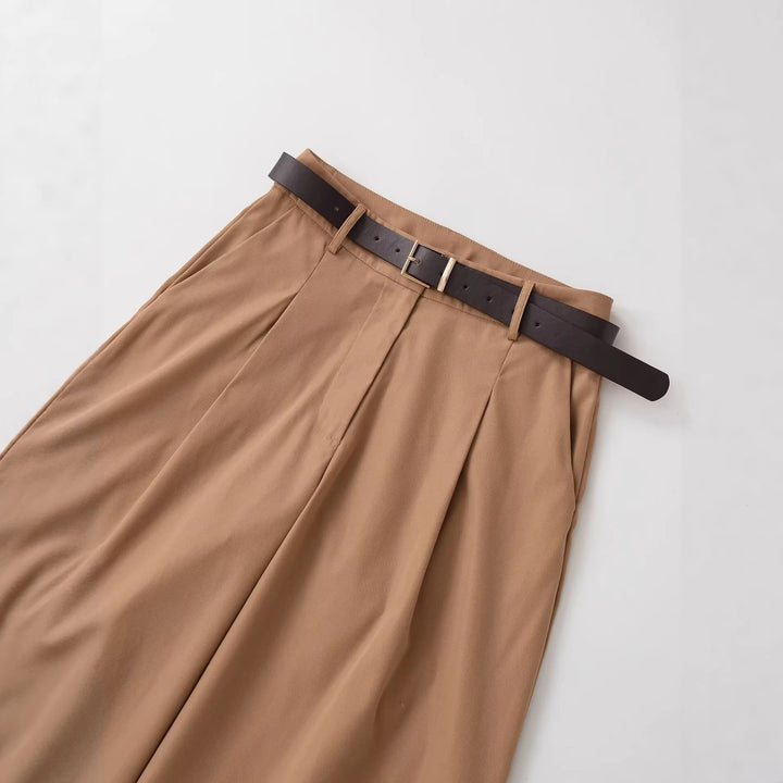Damen Hochtaillierte Palazzo-Hose mit Bundfalten und Taillengürtel Drune