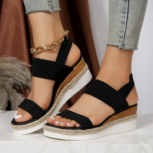 Damen Plateau-Sandalen mit dualem Riemen und entspannter Jute-Optik Drune