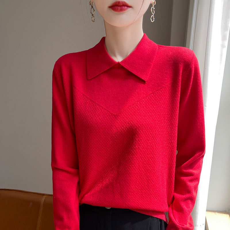 Damen Strickpullover mit Hemdkragen und strukturierter Vorderseite Drune