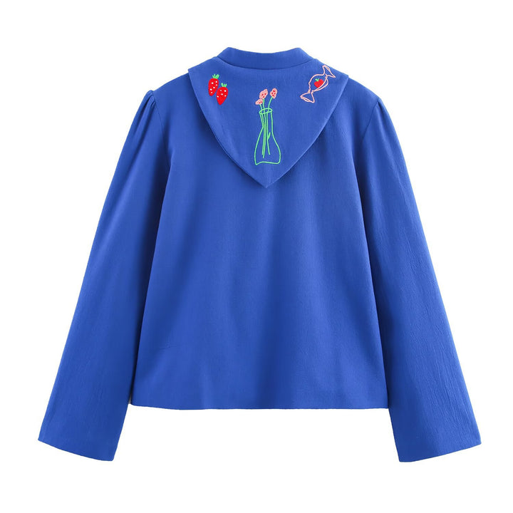 Damen modische Jacke mit kunstvollen Stickereien und Taillenknoten Drune