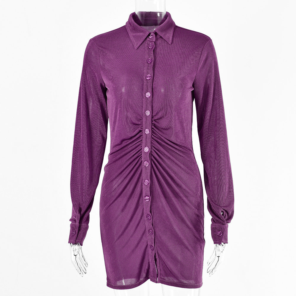 Damen Knielanges Hemdkleid mit Knopfleiste und Raffungen Drune