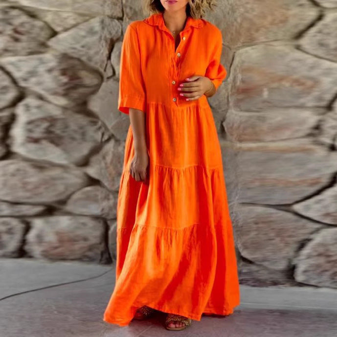 Damen Maxikleid mit exklusivem Knopfdesign und luftiger Silhouette Drune
