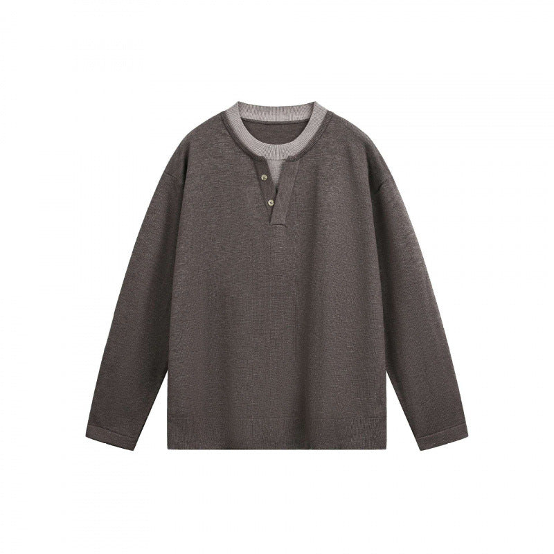Herren Leichter Feinstrick-Henley-Pullover mit Kontrastkragen und Relaxed-Schnitt Drune