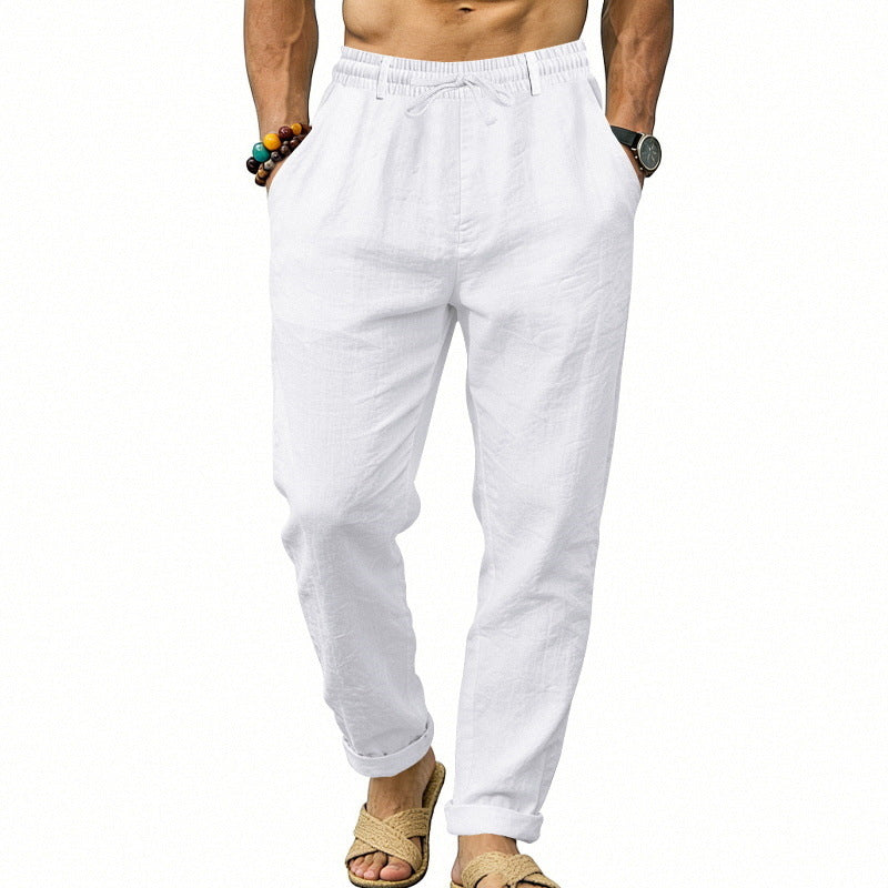Herren nan luftige Leinen-Relaxhose mit elastischem Komfortbund und geradem Bein Drune