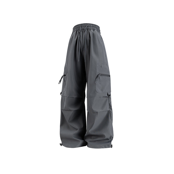 Damen Weite Cargo‑Schlaghose mit hohem Elastbund, Multitaschen und verstellbarem Saum Drune