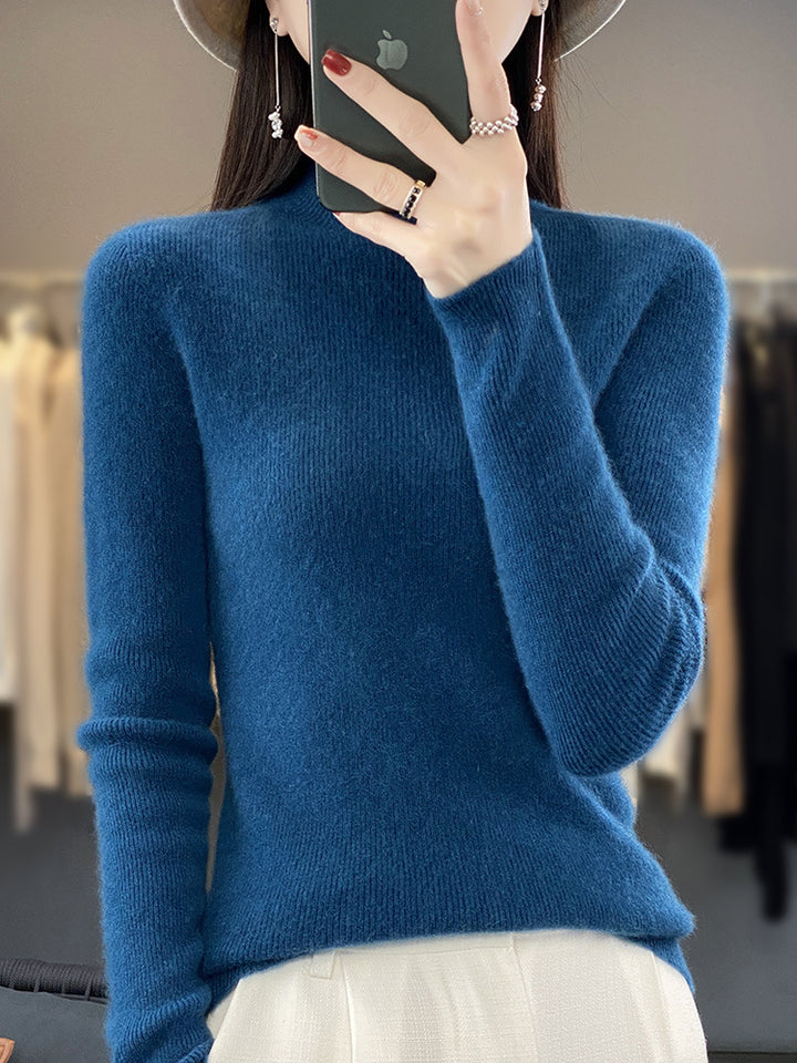 Damen Schlanker Feinstrick-Mockneckpullover aus feinem Angora‑Mix Drune
