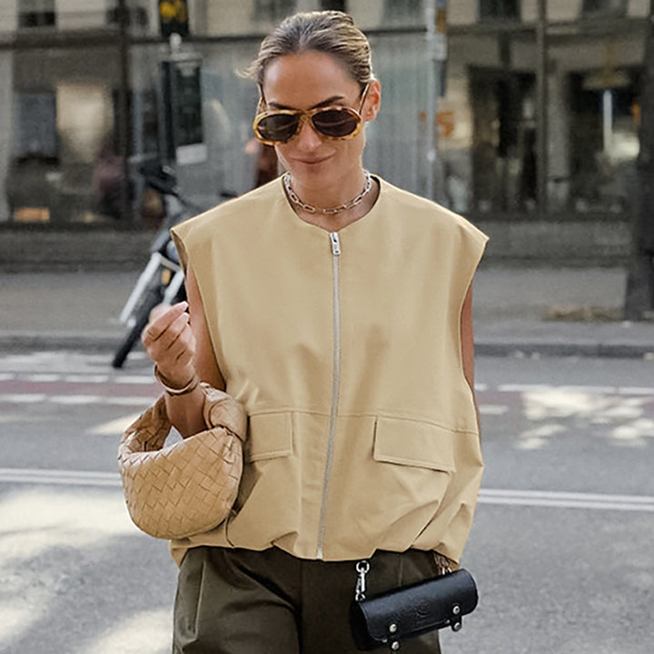 Damen gestepptes Utility-Weste mit Reißverschluss und praktischen Taschen Drune