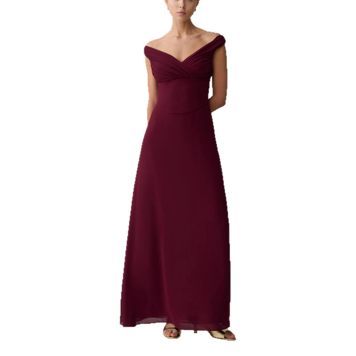 Damen Glamouröses Maxikleid mit schulterfreiem Design und eleganter Drapierung Drune