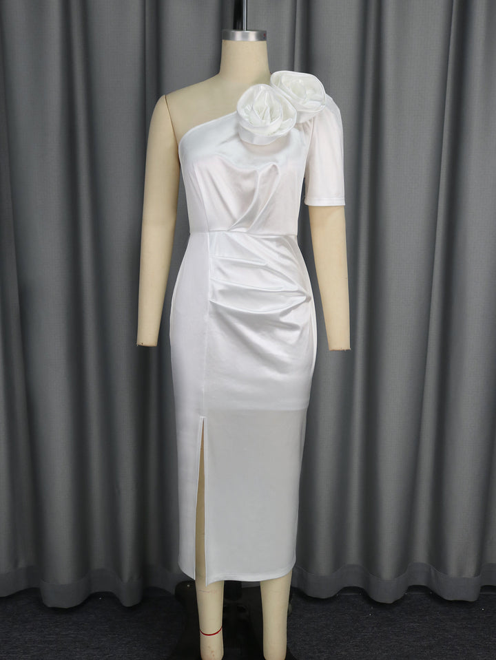 Damen Elegantes Wickelkleid mit schulterfreier Gestaltung und dekorativen Blüten Drune