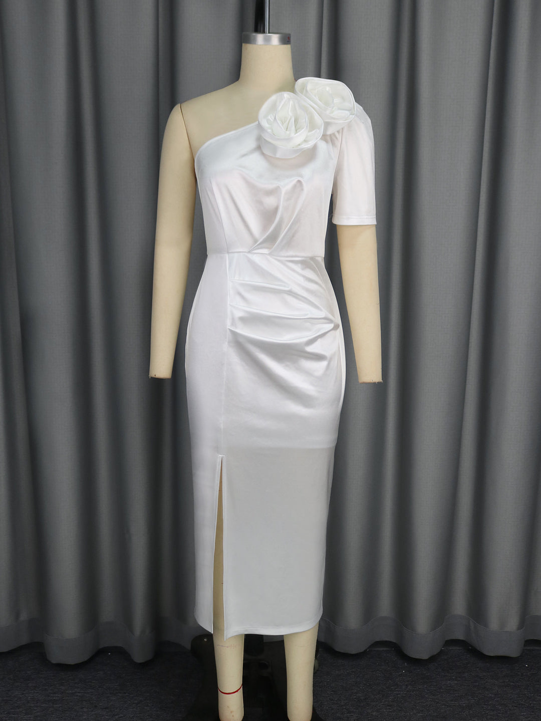 Damen Elegantes One-Shoulder Abendkleid mit zarten Blütenakzenten Drune