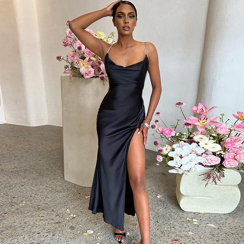 Damen Elegantes Maxikleid mit raffiniertem Schlitz und verführerischen Spaghettiträgern Drune
