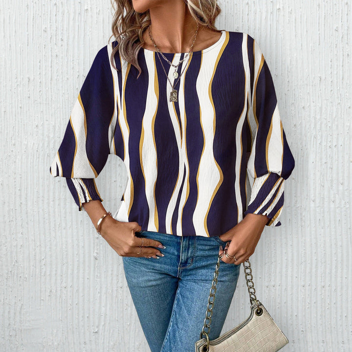 Damen Elegante blusige Oberteil mit Wellenmuster Drune