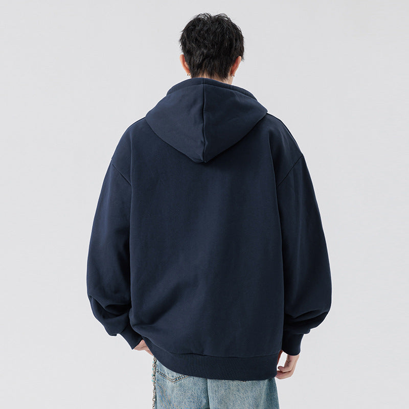 Unisex Oversize Kapuzenpullover mit Halbzip, Fleece-Innenfutter und geripptem Saum Drune