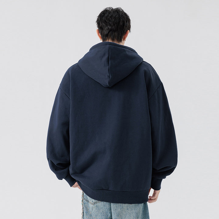 Unisex Oversize Kapuzenpullover mit Halbzip, Fleece-Innenfutter und geripptem Saum Drune