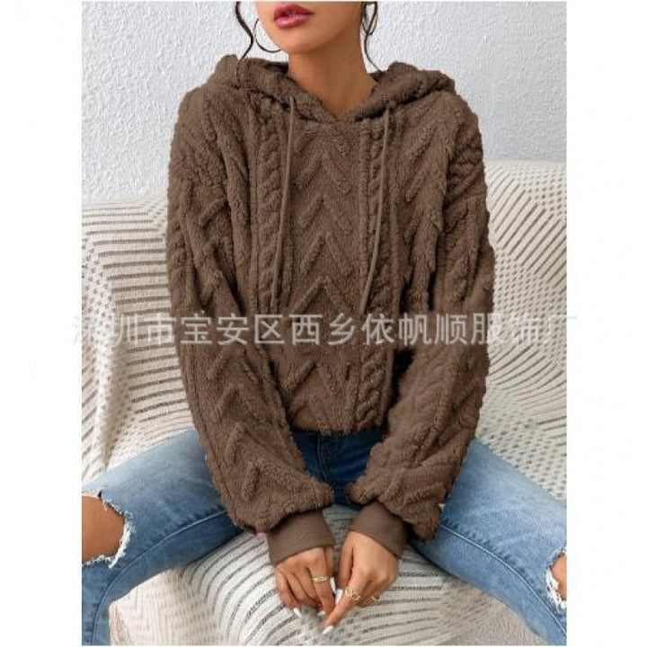 Damen Flauschiger Kapuzenpullover im Zopfmuster mit Oversize-Schnitt Drune