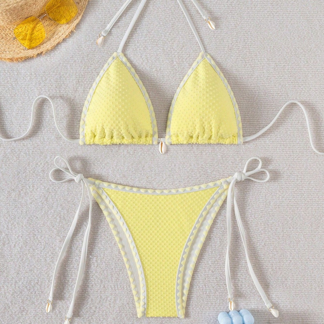 Damen Triangel-Bikini mit zarten Muschelverzierungen Drune