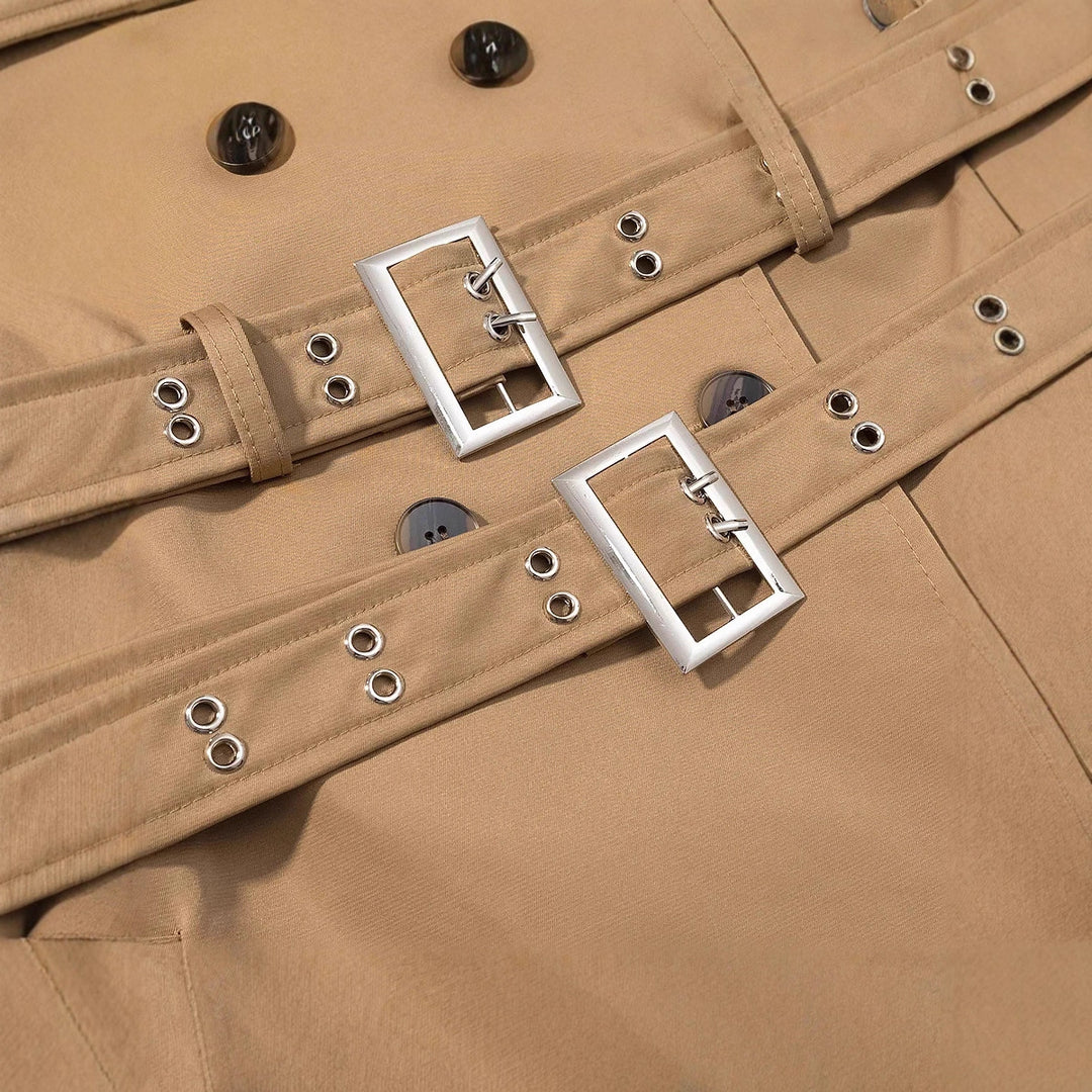 Damen nan langer taillierter Trenchcoat mit doppeltem Gürtel und Schalkragen Drune