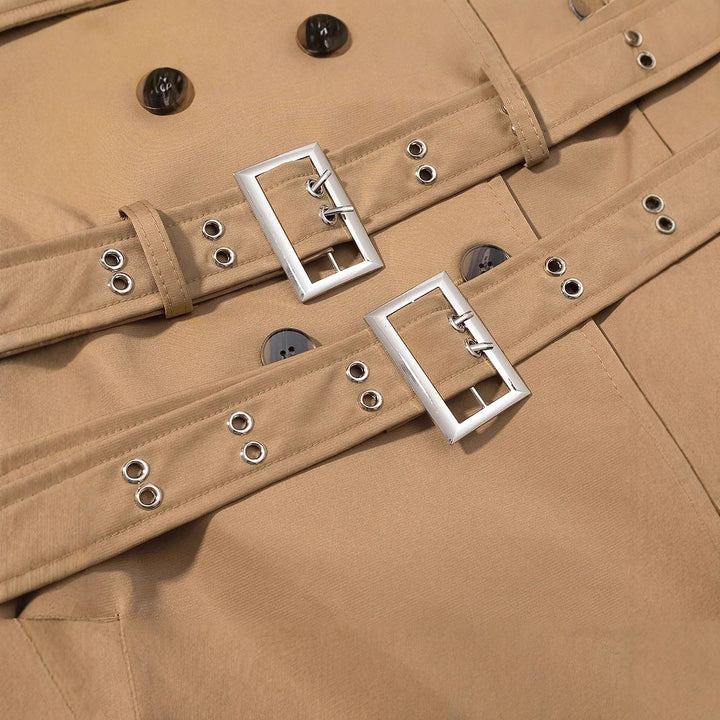 Damen nan langer taillierter Trenchcoat mit doppeltem Gürtel und Schalkragen Drune