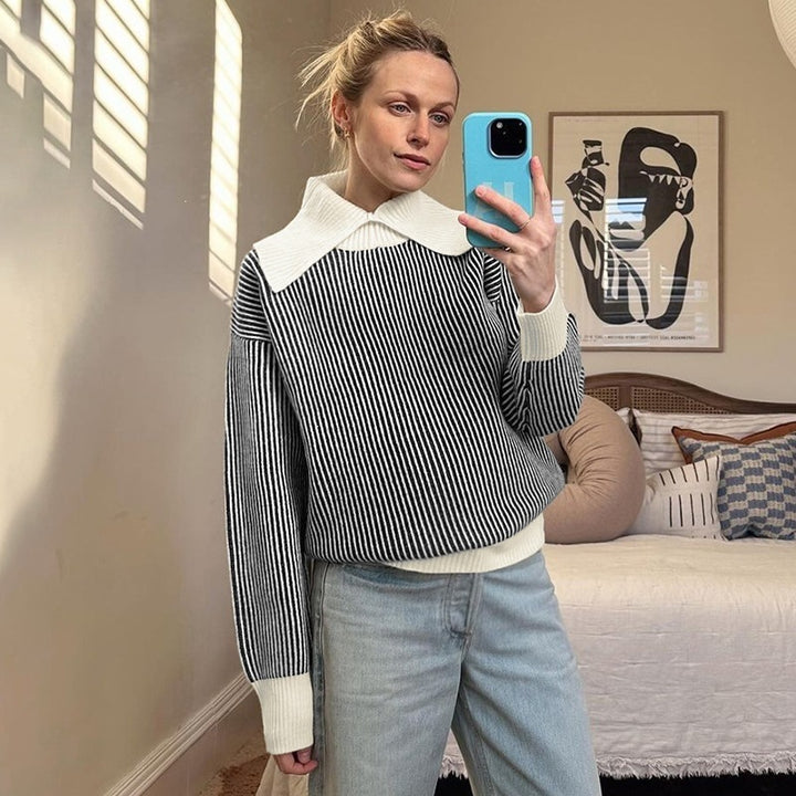 Damen Oversized Pullover mit Kragen Drune