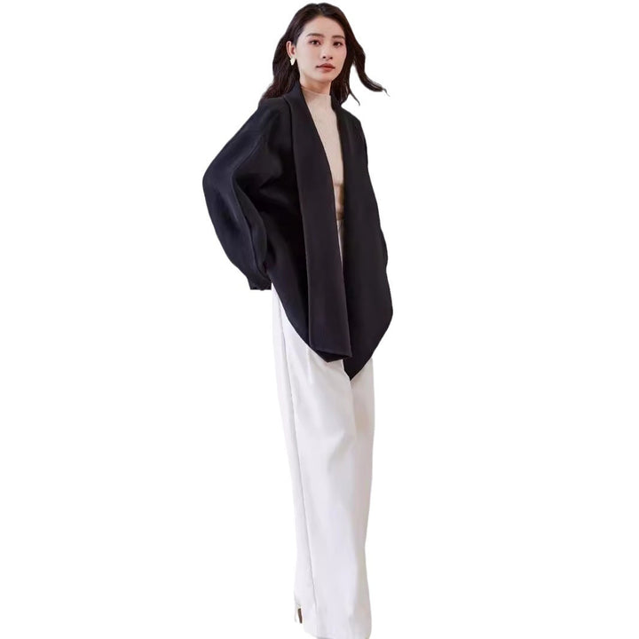 Damen Oversize-Mantel aus Wollmix mit offenem Schalkragen und asymmetrischem Saum Drune