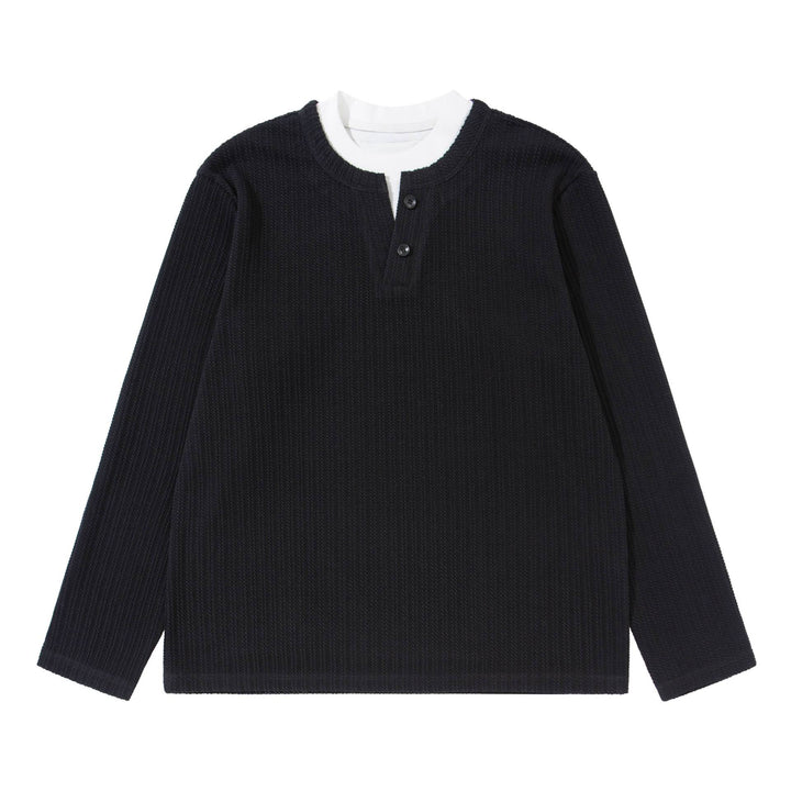 Unisex Feinstrukturierter Rippsweater mit Henley-Ausschnitt Drune