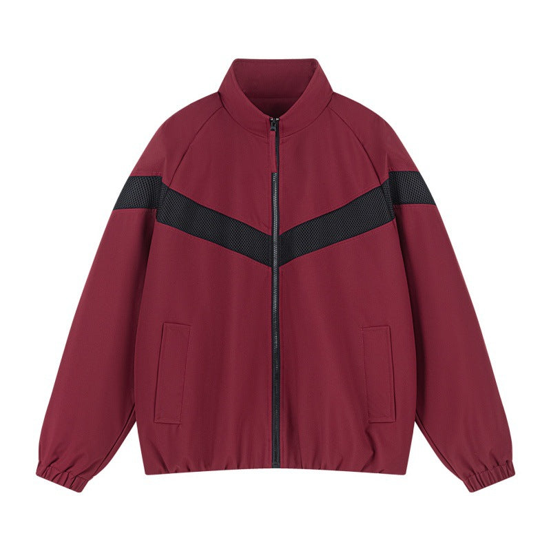 Unisex Leichte Trainingsjacke im Retro-Sportstil mit V-förmigem Reflektoreinsatz Drune