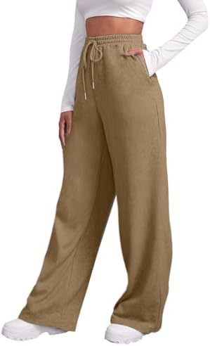 Damen nan weite High‑Waist Palazzo-Loungehose mit elastischem Komfortbund, Kordelzug und seitlichen Eingrifftaschen Drune