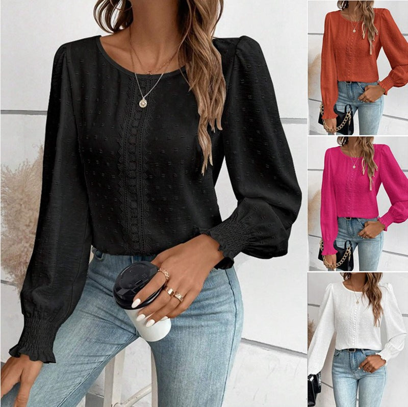 Damen luftige Bluse mit feinem Stickmuster Drune