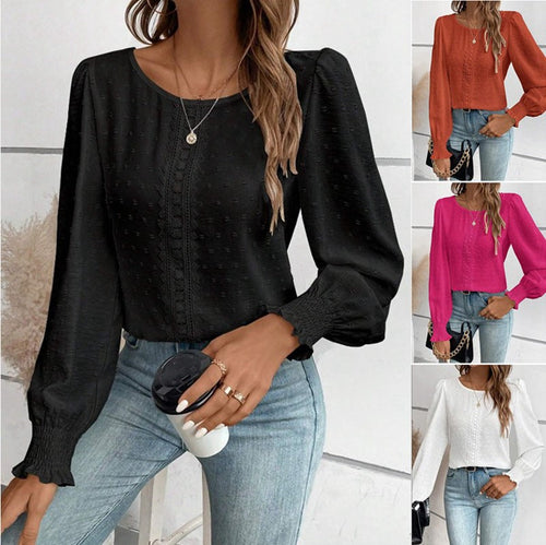 Damen luftige Bluse mit feinem Stickmuster Drune