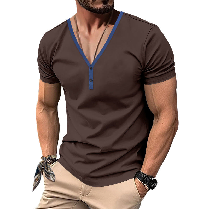 Herren Kurzarm-Henley-Shirt mit modernen Akzenten und Knopfleiste Drune