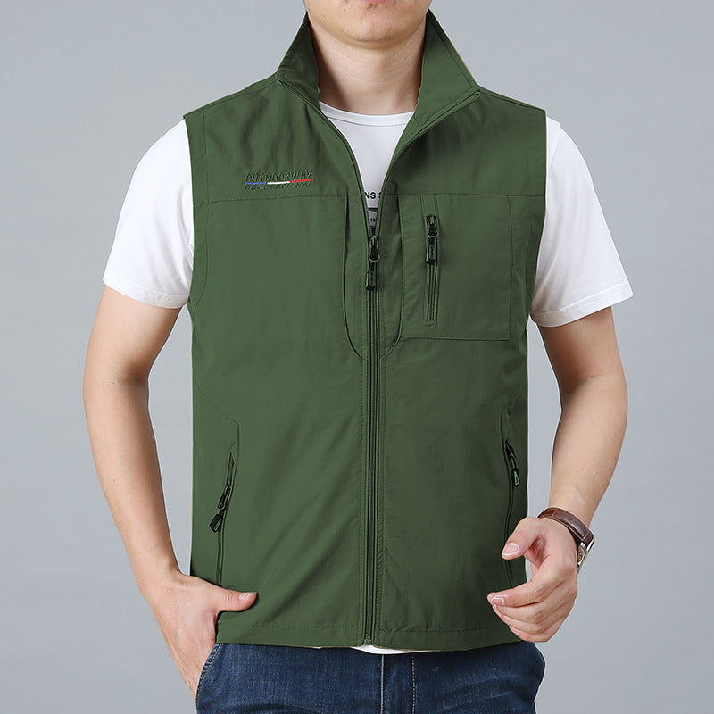 Herren nan ultraleichte technische Outdoorweste mit wasserabweisendem Ripstop, Stehkragen und mehrfachen Reißverschlusstaschen Drune