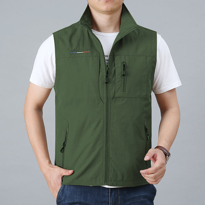 Herren  ultraleichte technische Outdoorweste mit wasserabweisendem Ripstop, Stehkragen und mehrfachen Reißverschlusstaschen Drune