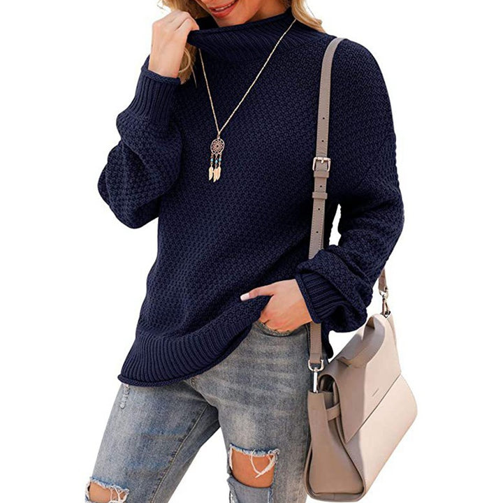 Damen Grobstrickpullover mit hohem Kragen und modischer Struktur Drune