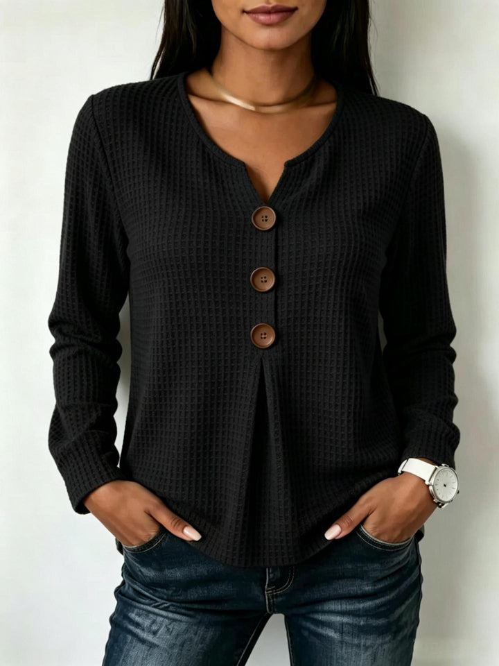 Damen Modisches Langarmshirt mit Knopfdetails Drune