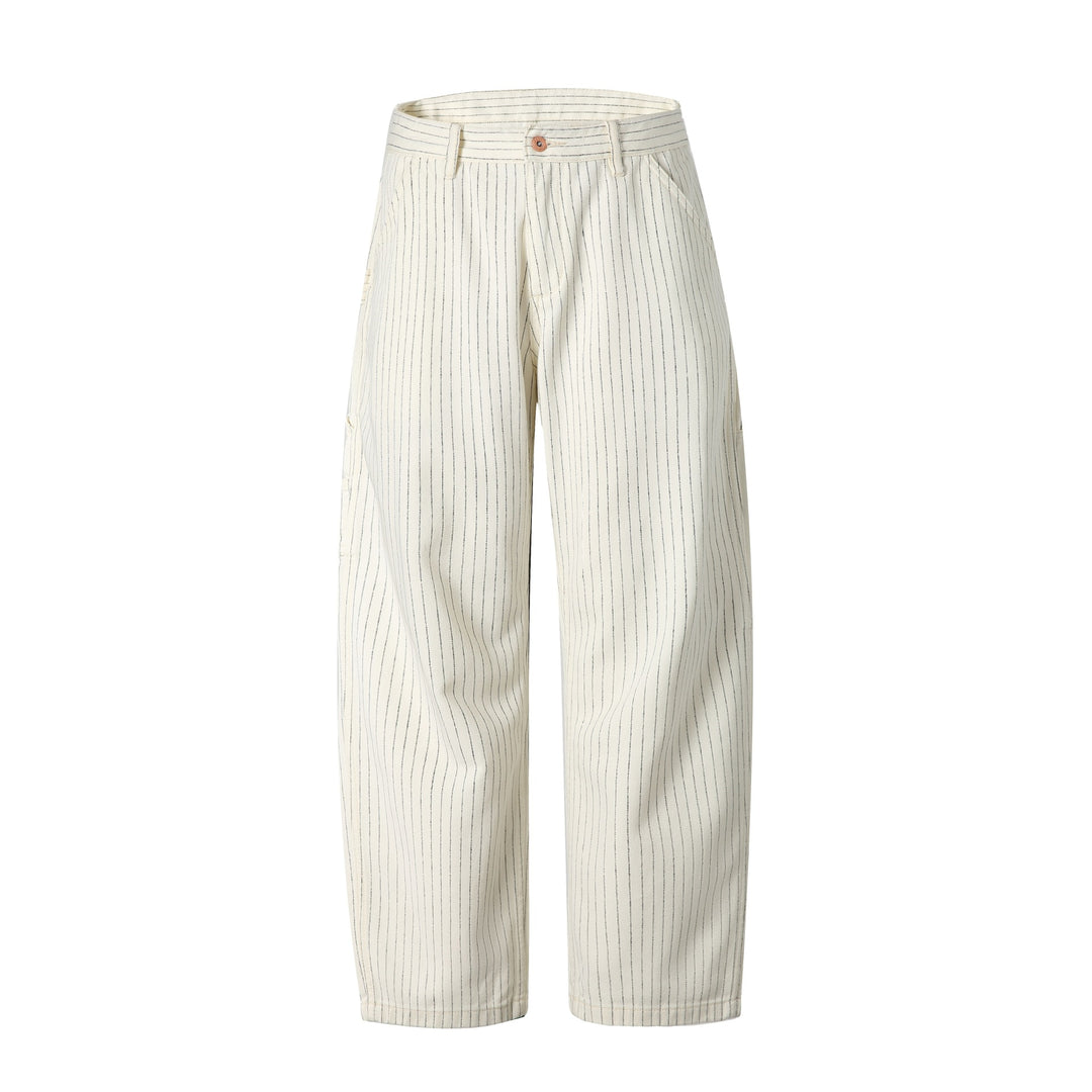 Damen Carpenterhose aus Leinen‑Baumwollmix mit Nadelstreifen und Hammerloop Drune