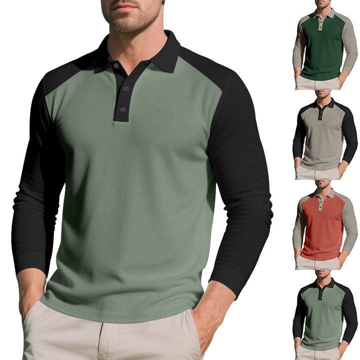 Herren Sportliches Langarmpoloshirt mit Kontrastärmel Drune