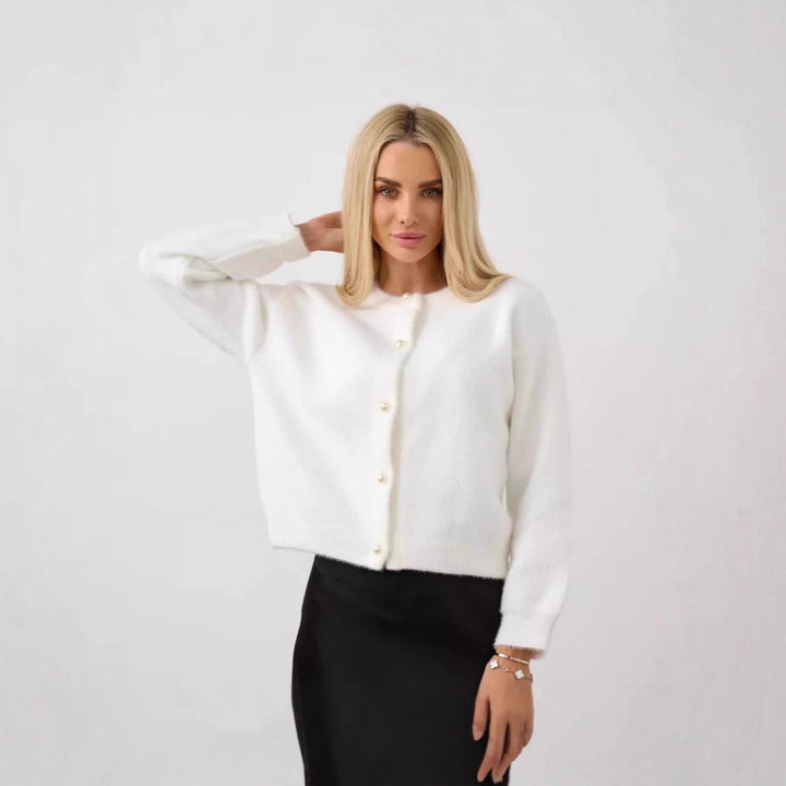 Damen Flauschiger Strick cardigan mit Perlenknöpfen Drune