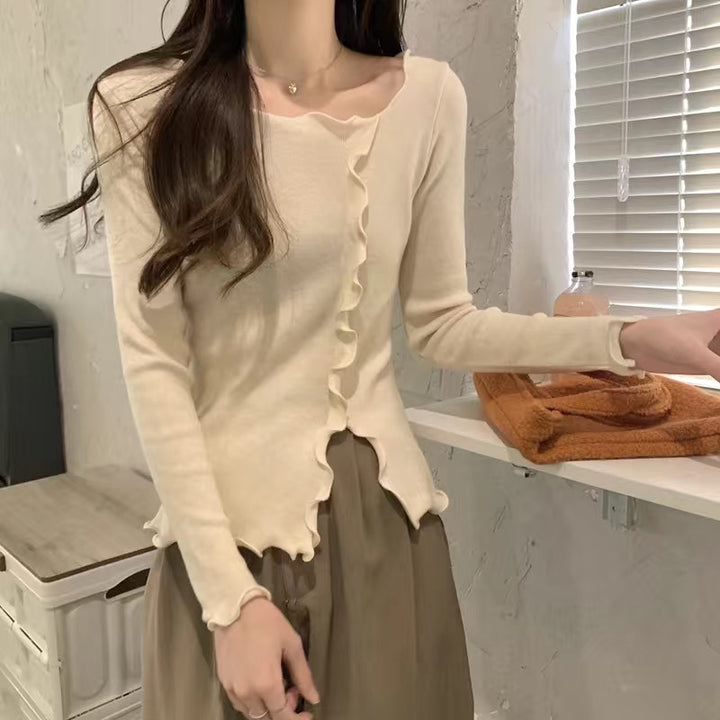 Damen Elegantes Langarmoberteil mit wellenförmigem Saum und modischen Details Drune