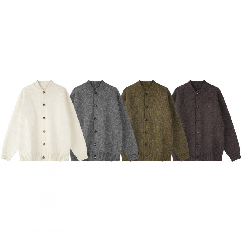 Herren Relaxter Grobstrick-Cardigan mit Raglanärmeln und Rippenabschlüssen Drune